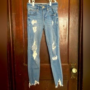 Express Distressed Ankle Legging Blue Jeans